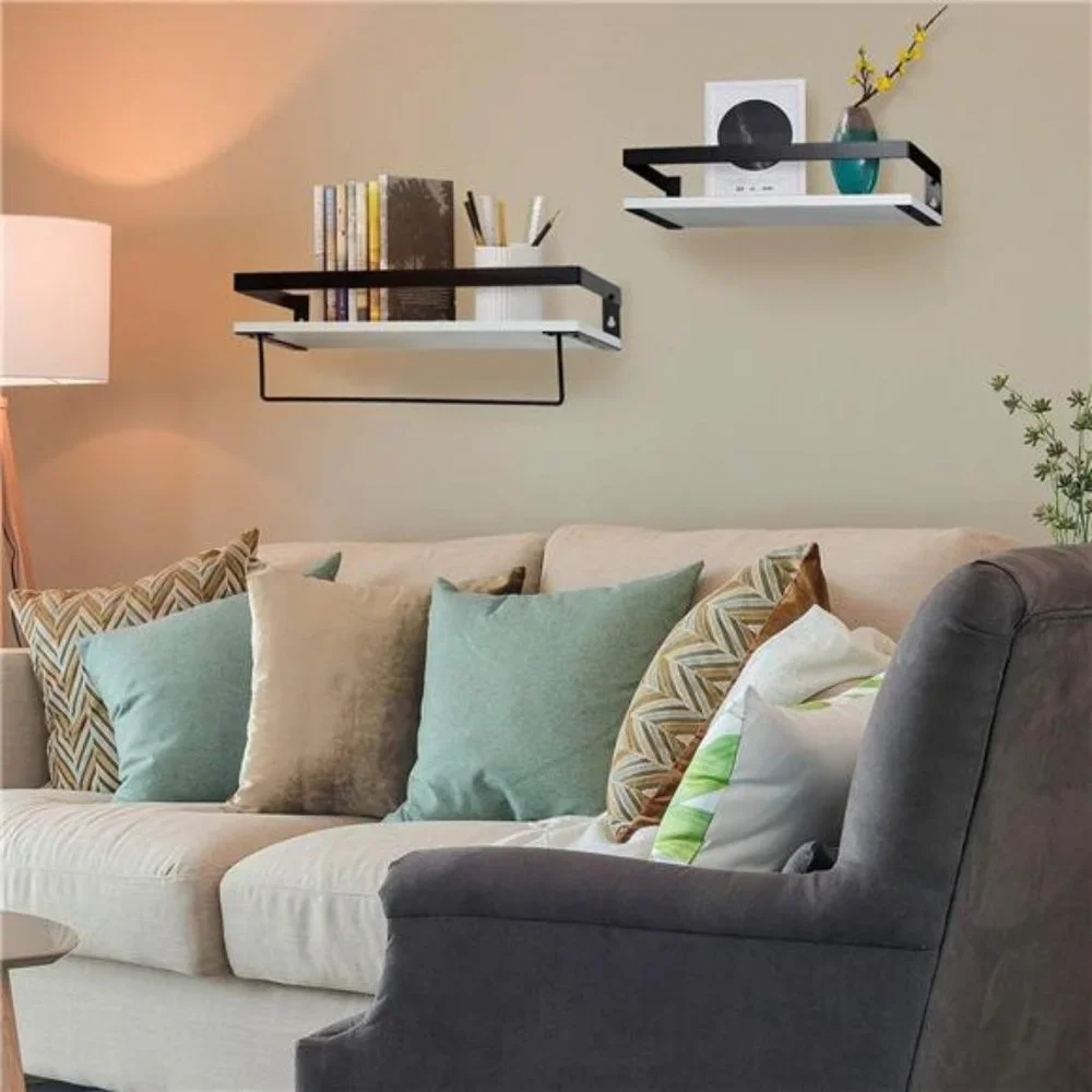 Bathroom Floating Shelves for Wall, White Wall Storage Shelves with Towel Bar
